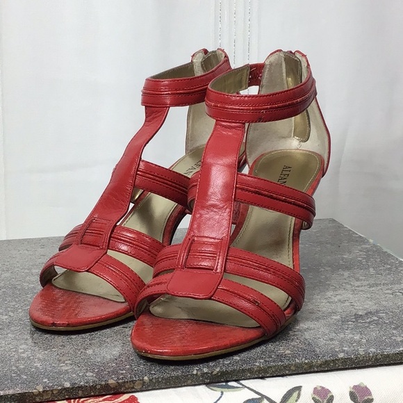 ♦️ALFANI ‘Delia’ Red Leather Gladiator Back Zip Heel Dress Sandals - Picture 5 of 9